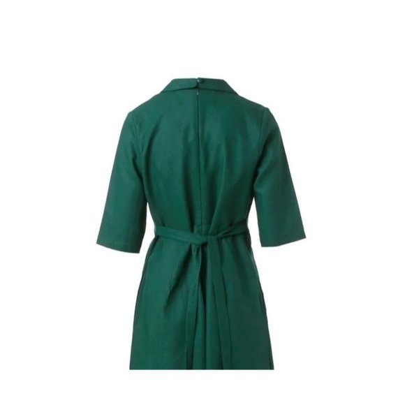 Linen Casual Wide Leg Relaxed Collar V Neck Short Sleeve Jumpsuit Zip M Green - Picture 5 of 12